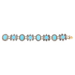 Vintage 14kt Yellow Gold Turquoise & Diamond Cuff Bracelet, 1970s