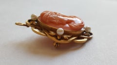 Vintage 14kt Yellow Solid Gold Cameo Pin/Pendant, White Natural Pearls 12.7 gr