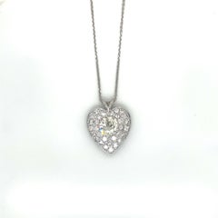 Vintage 14KW Gold Diamond Heart Pendant Necklace