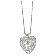 Vintage 14KW Gold Diamond Heart Pendant Necklace
