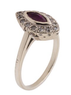 Vintage 14 Karat Marquise Ruby and Diamond Ring, circa 1950s