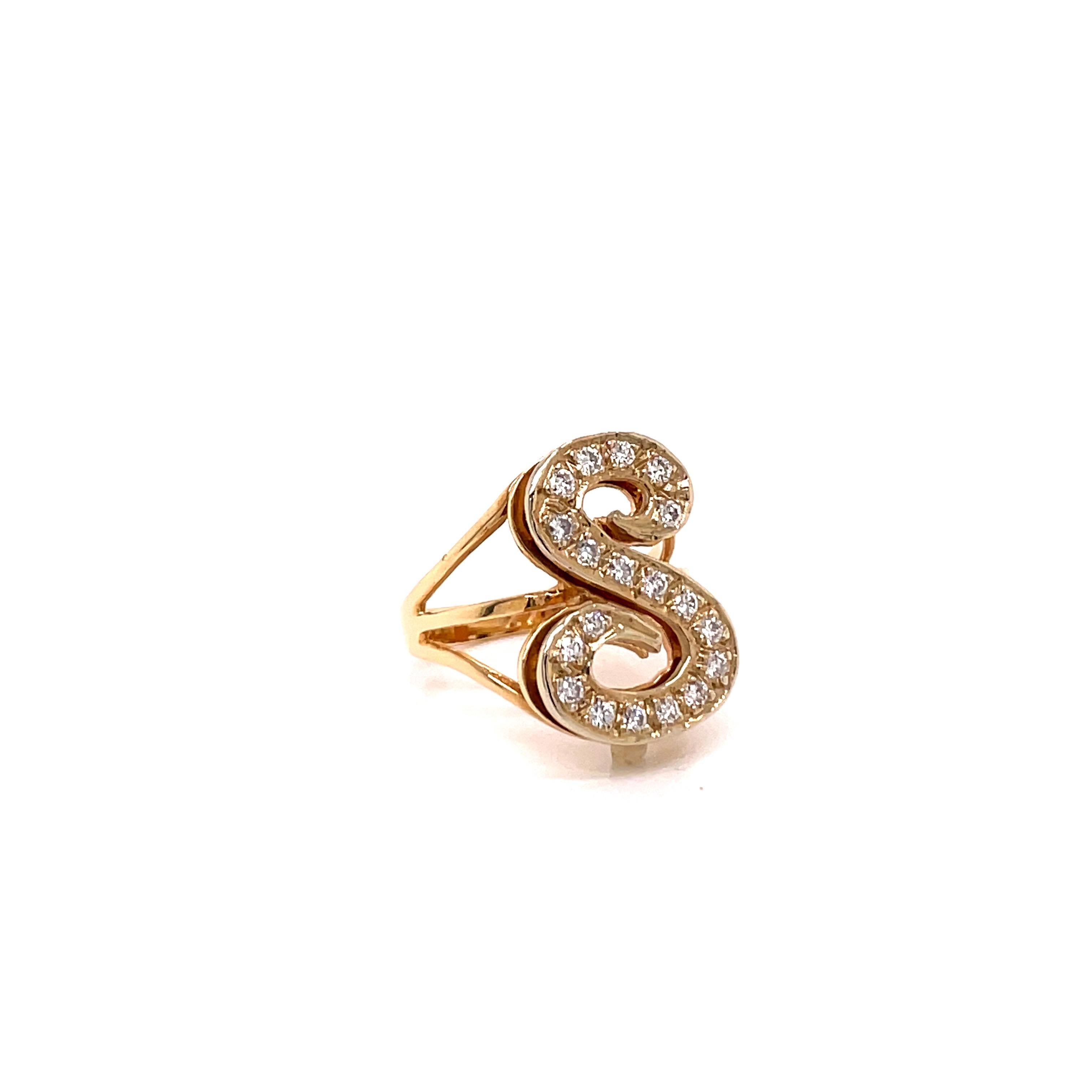 Contemporary Vintage 14KY Diamond Initial ‘S’ Ring