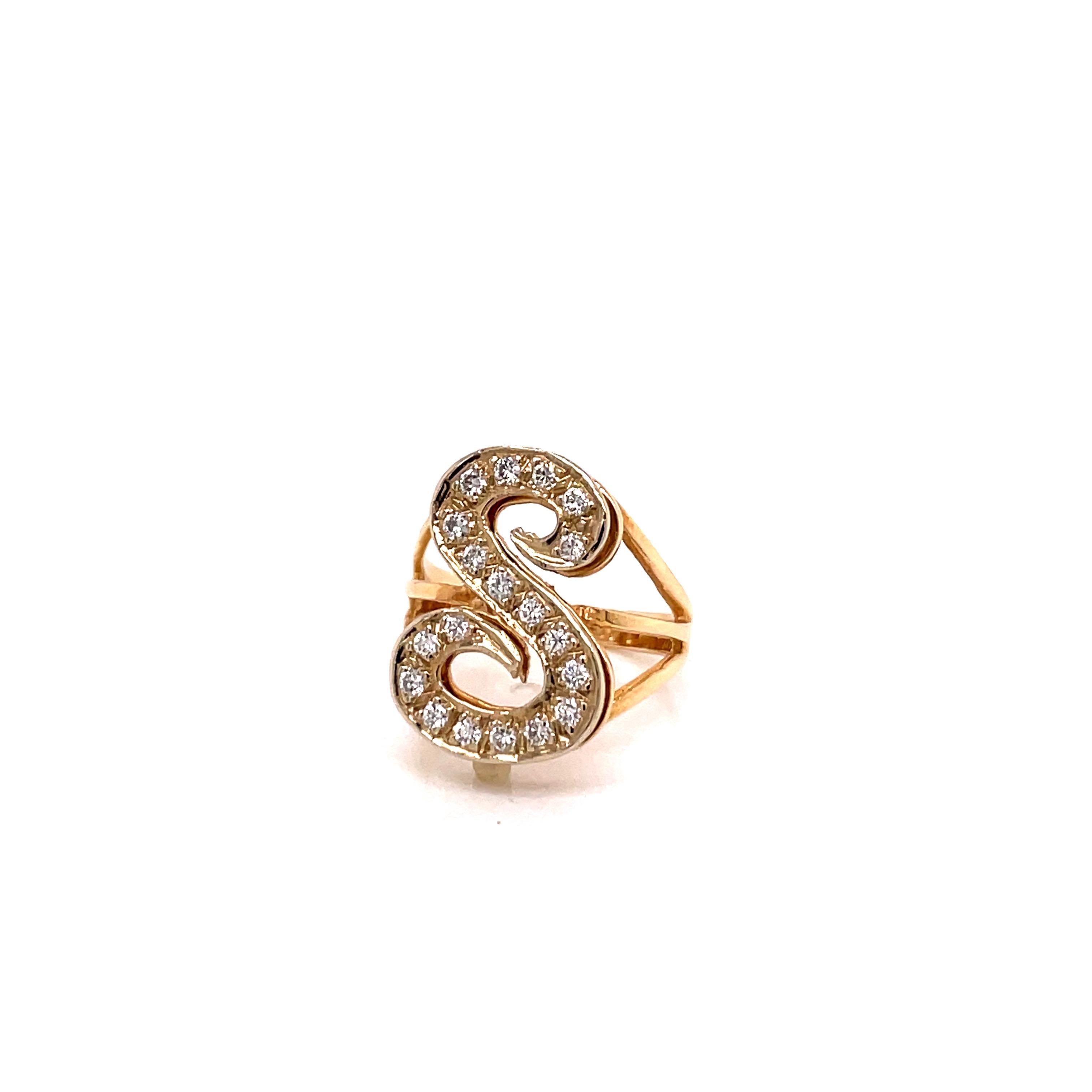 Women's Vintage 14KY Diamond Initial ‘S’ Ring