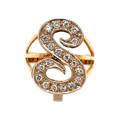 Vintage 14KY Diamond Initial ‘S’ Ring