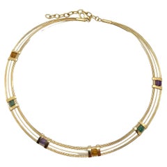Vintage 14KY Gold Collar Necklace with Semi-Precious Gemstones
