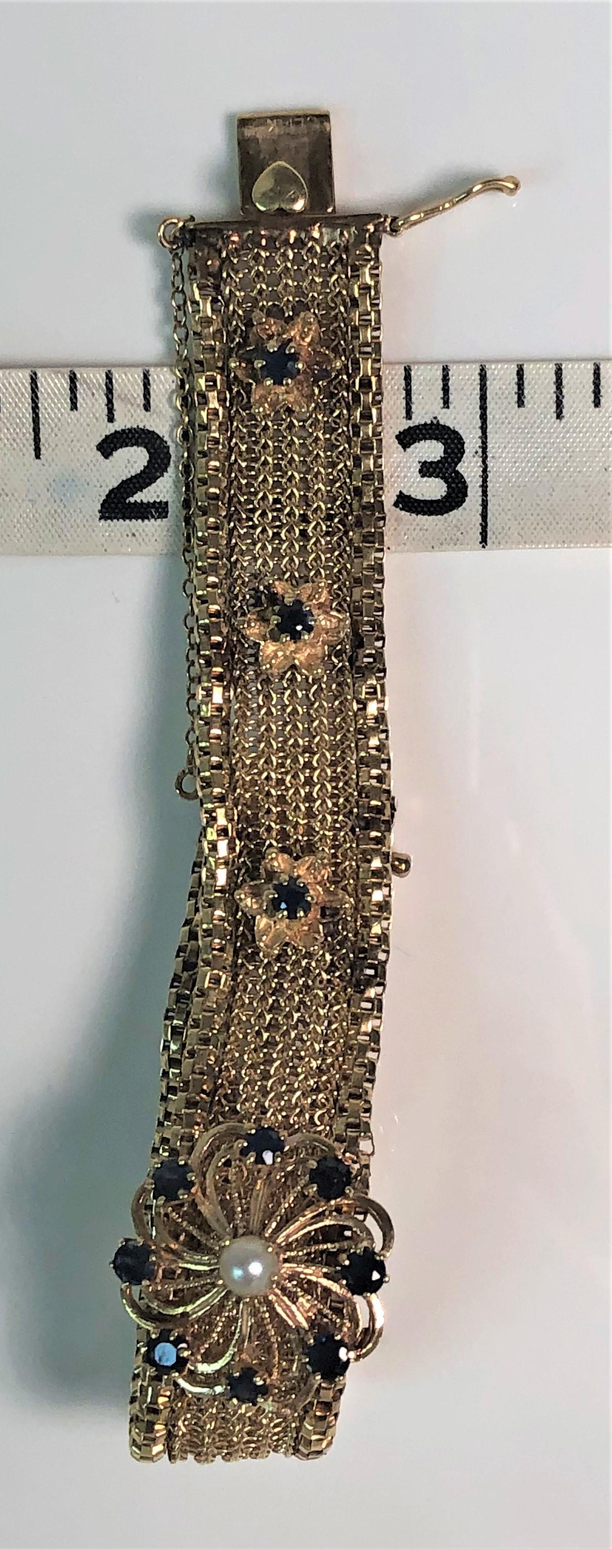 Vintage 14 Karat Yellow Sapphire Pearl Mesh Bracelet In Fair Condition In Cincinnati, OH