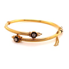 Vintage 14KY Victorian Reproduction Diamond Bypass Bangle Bracelet .20ct