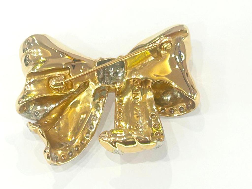 Round Cut Vintage 14KYG Franklin Mint by Givenchy Diamond Bow 1.35Cts For Sale
