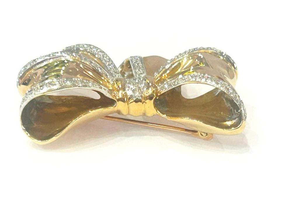 Women's Vintage 14KYG Franklin Mint by Givenchy Diamond Bow 1.35Cts For Sale
