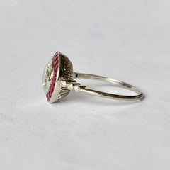 Vintage 1.5 Carat Diamond and Ruby Platinum Target Ring