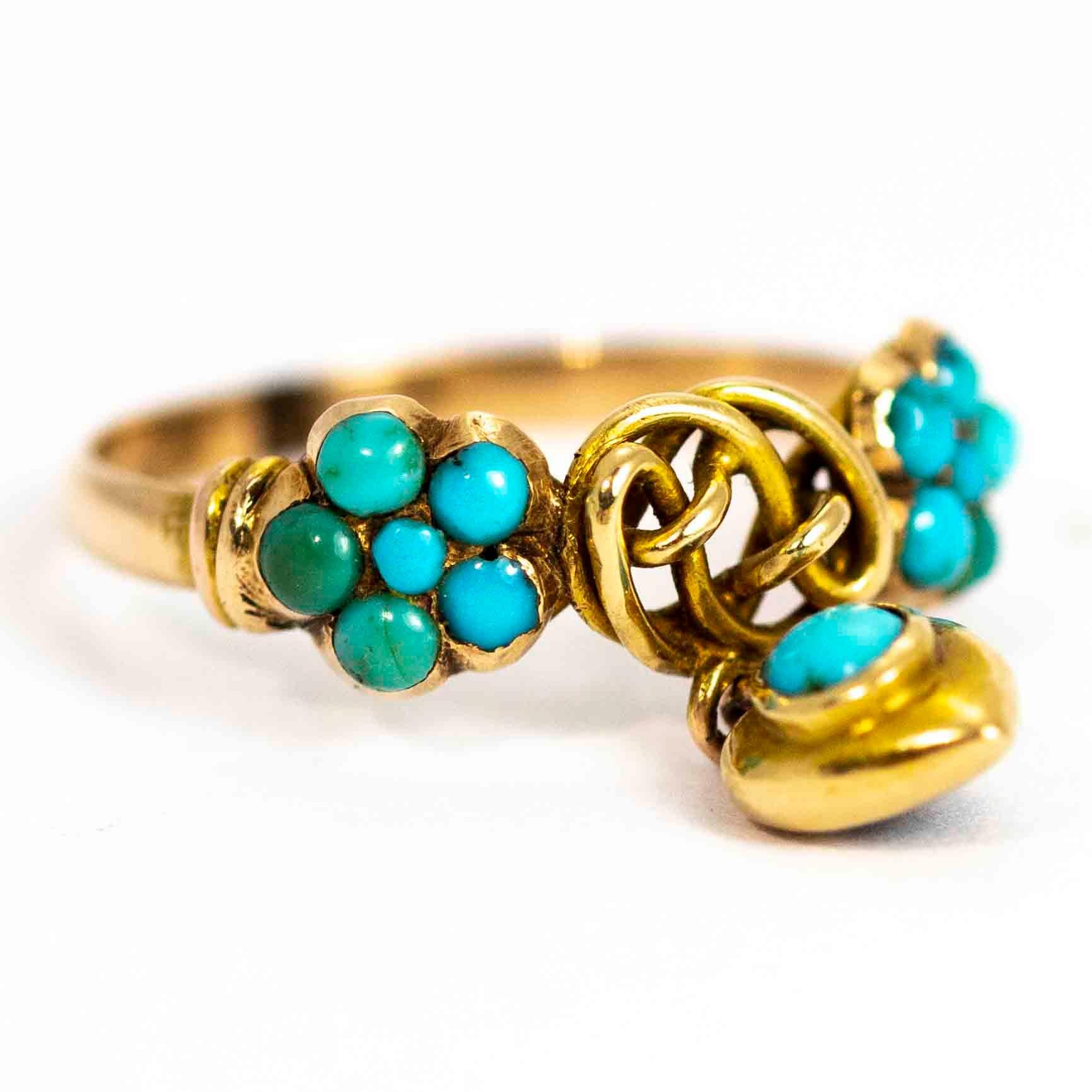Vintage 15 Carat Gold Turquoise Lover's Knot Ring 1