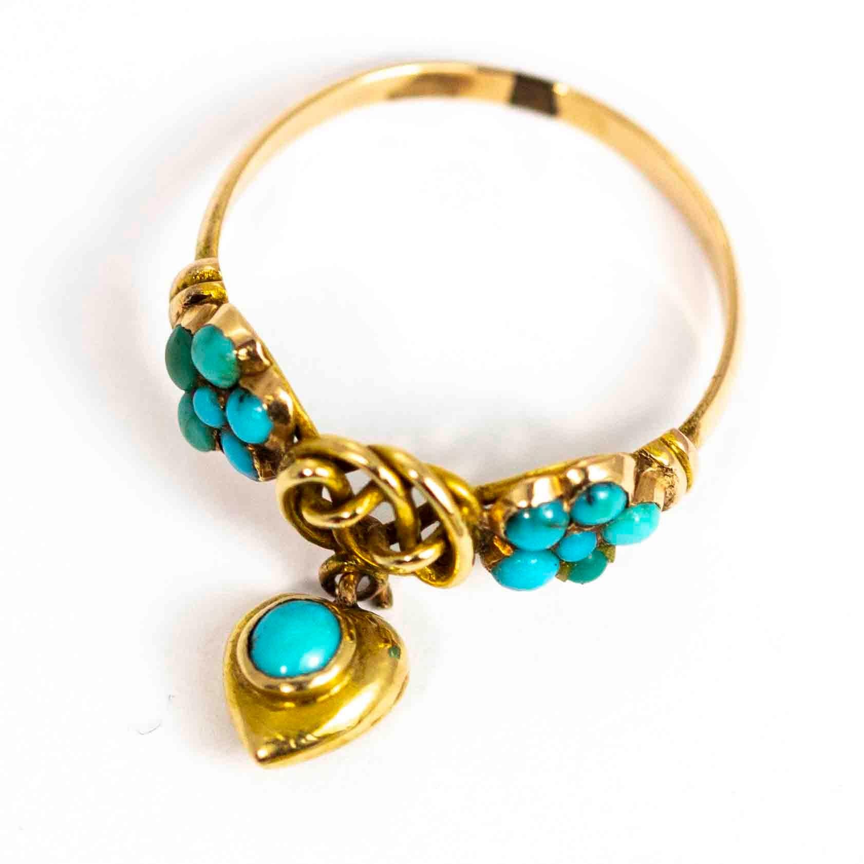 Vintage 15 Carat Gold Turquoise Lover's Knot Ring 3