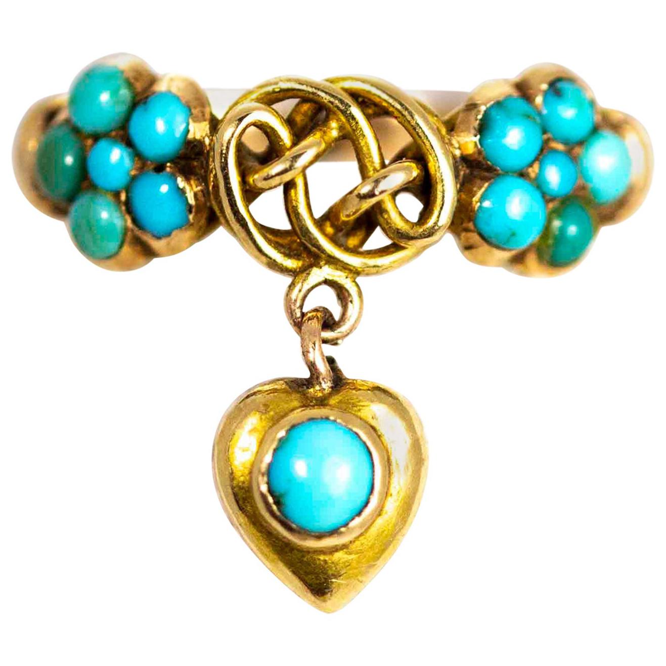 Vintage 15 Carat Gold Turquoise Lover's Knot Ring