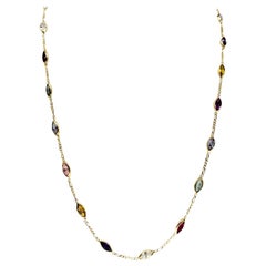 Vintage 15 Carat Marquise Multi Gemstones Necklace 14 Karat Gold