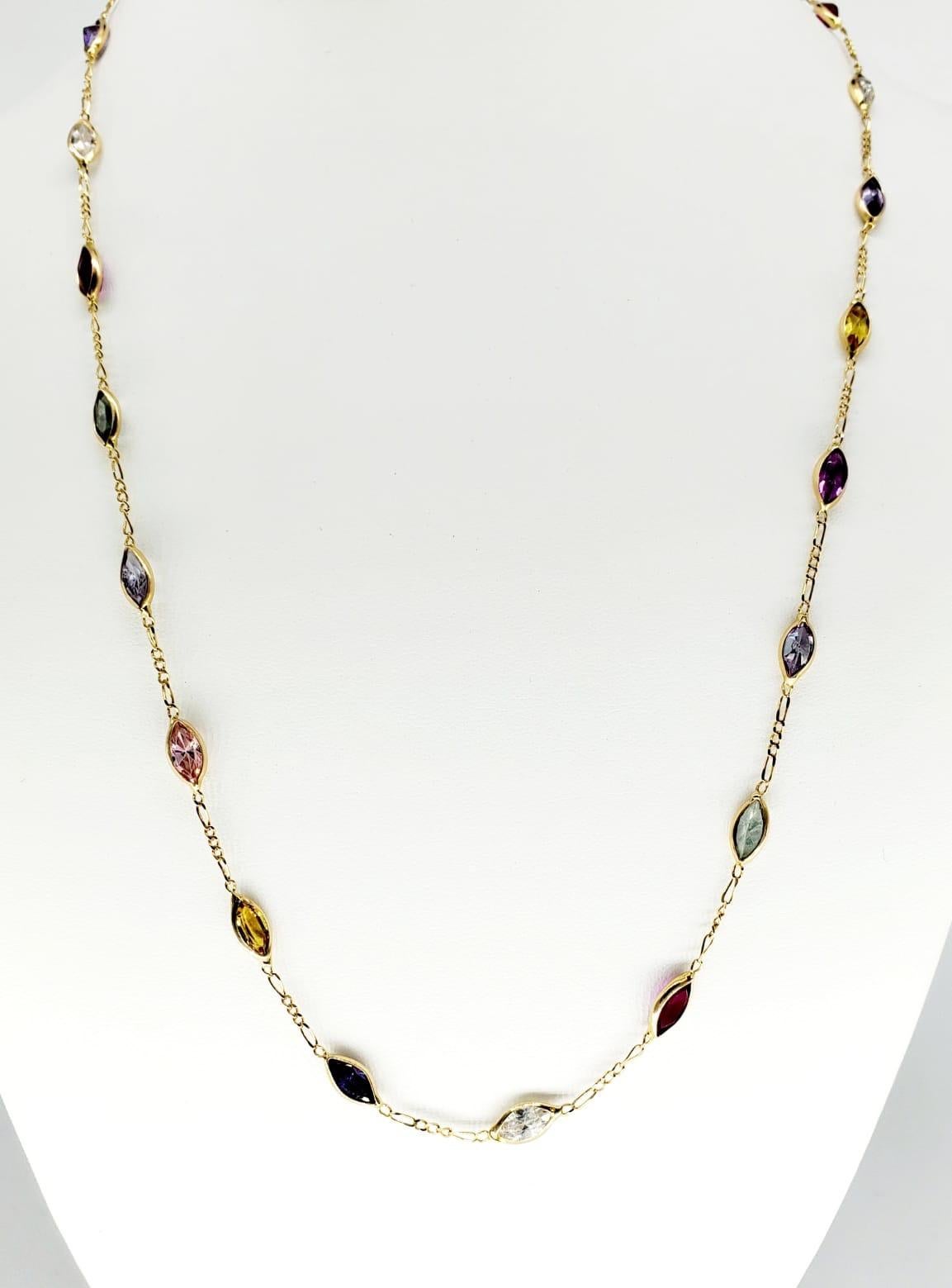 Collier vintage en or 14 carats avec multi-gemmes marquises de 15 carats Bon état - En vente à Miami, FL