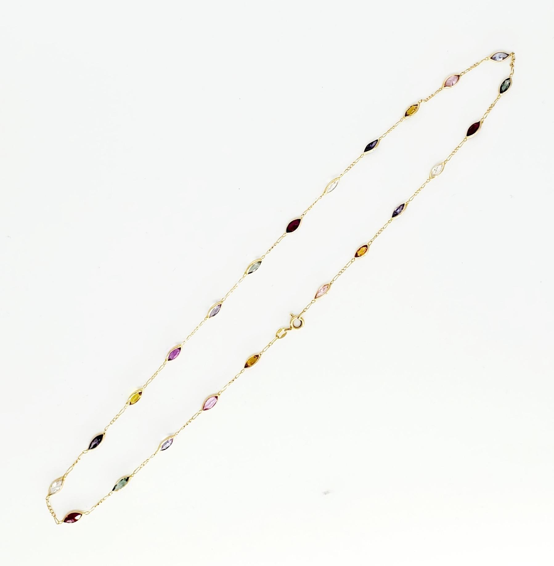 Collier vintage en or 14 carats avec multi-gemmes marquises de 15 carats Pour femmes en vente