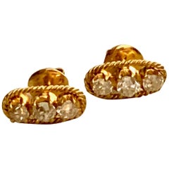 Vintage 1.5 Carat Mine Cut Diamond 14 Karat Yellow Gold Post Earrings