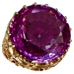 Vintage 15 Karat runder Amethyst-Cocktailring aus 18 Karat Gelbgold, 13,4 Gramm