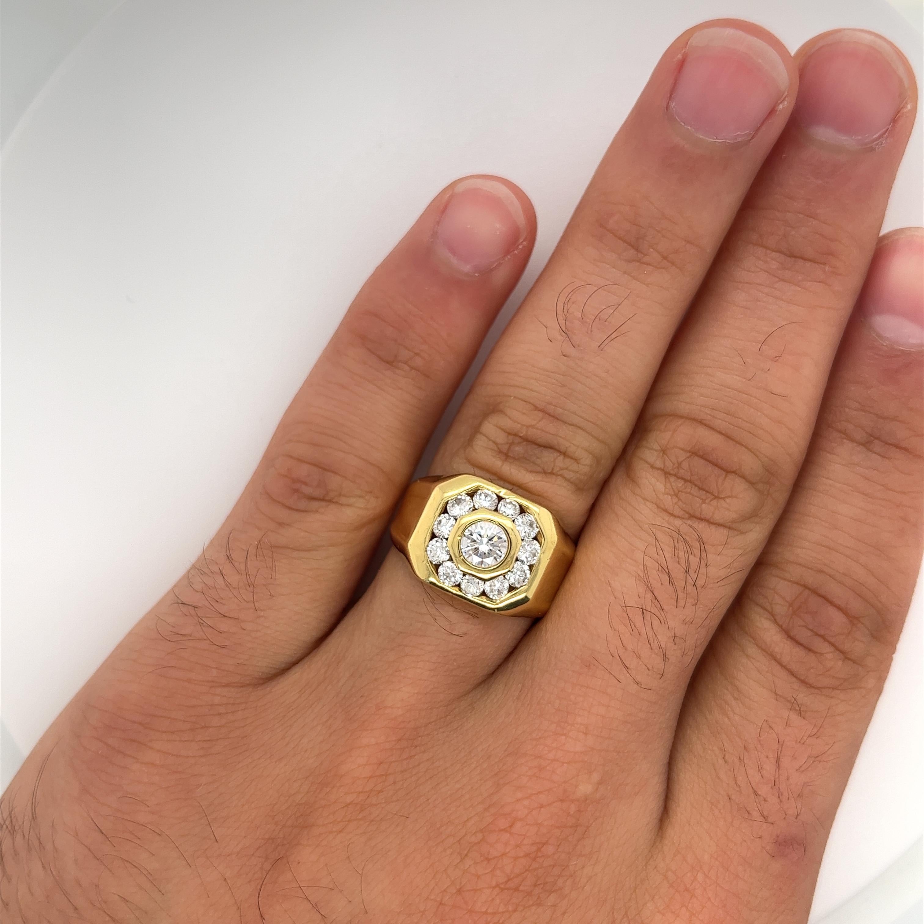 Art Deco Vintage 1.5 Carat TW Channel and Bezel Set Natural Diamond Mens Ring in 18K Gold For Sale