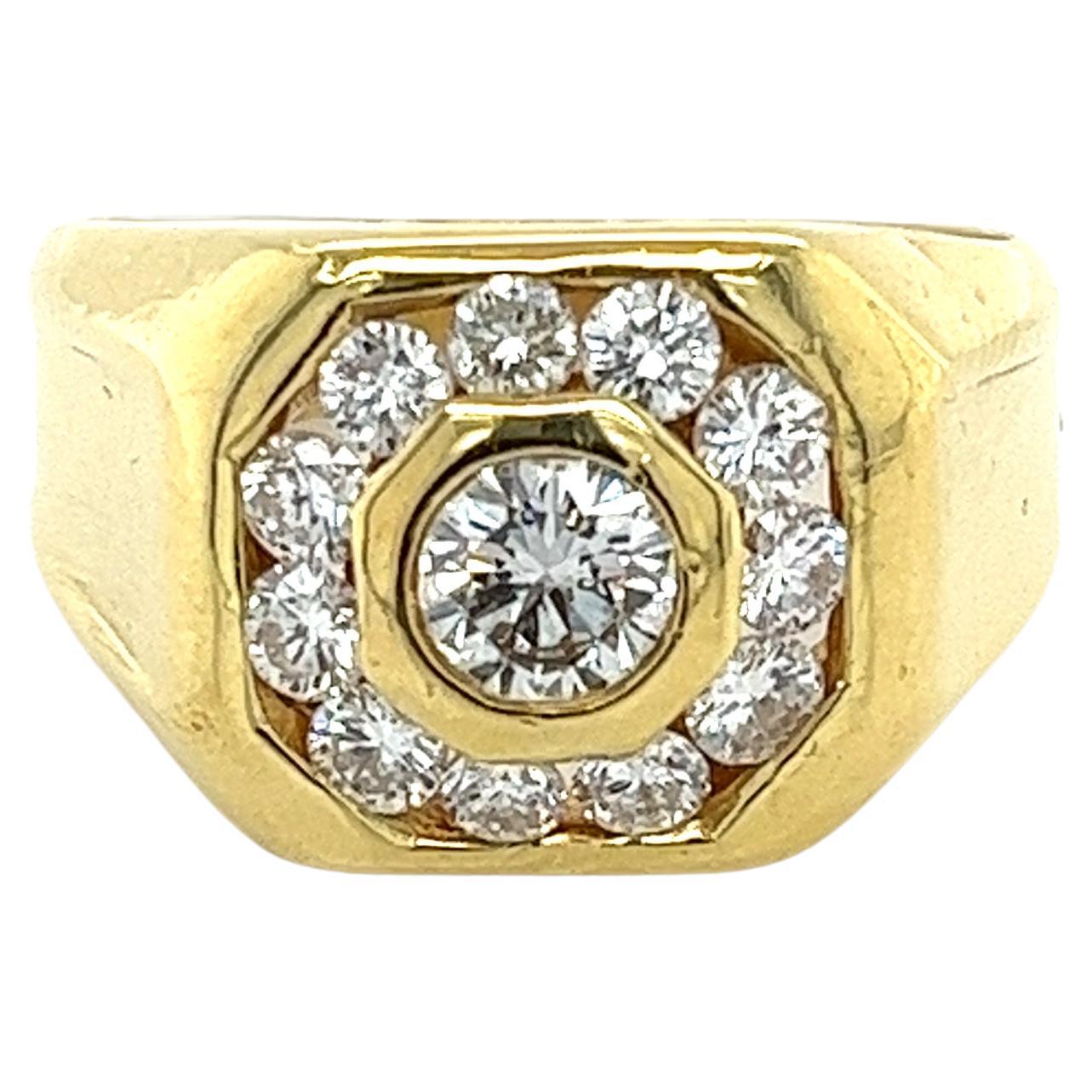 Vintage 1.5 Carat TW Channel and Bezel Set Natural Diamond Mens Ring in 18K Gold For Sale