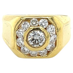 Vintage 1.5 Carat TW Channel and Bezel Set Natural Diamond Mens Ring in 18K Gold (Bague pour homme en or 18K)