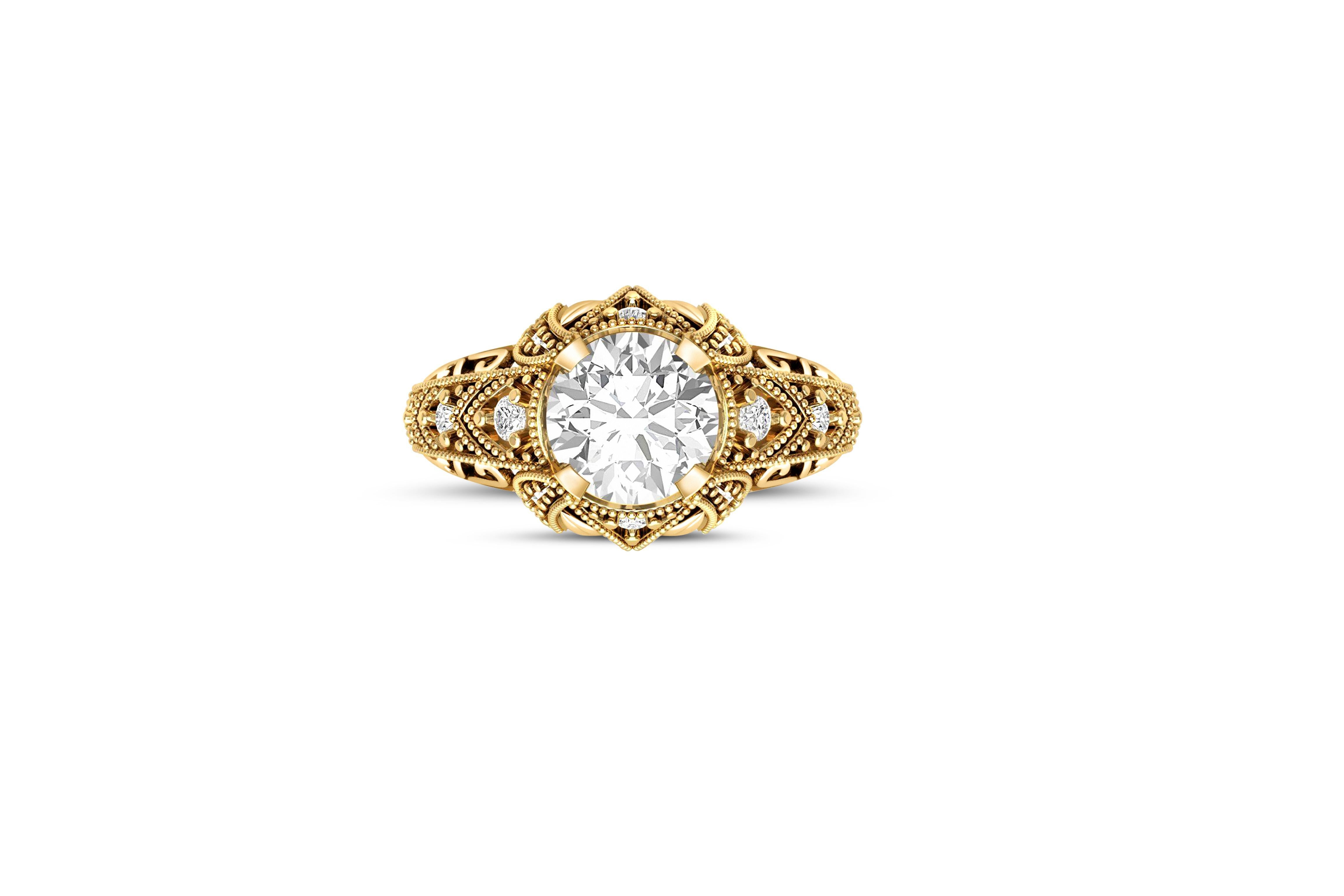 Vintage 1.5 ct Round Moissanite Engagement 14k Gold Ring 2