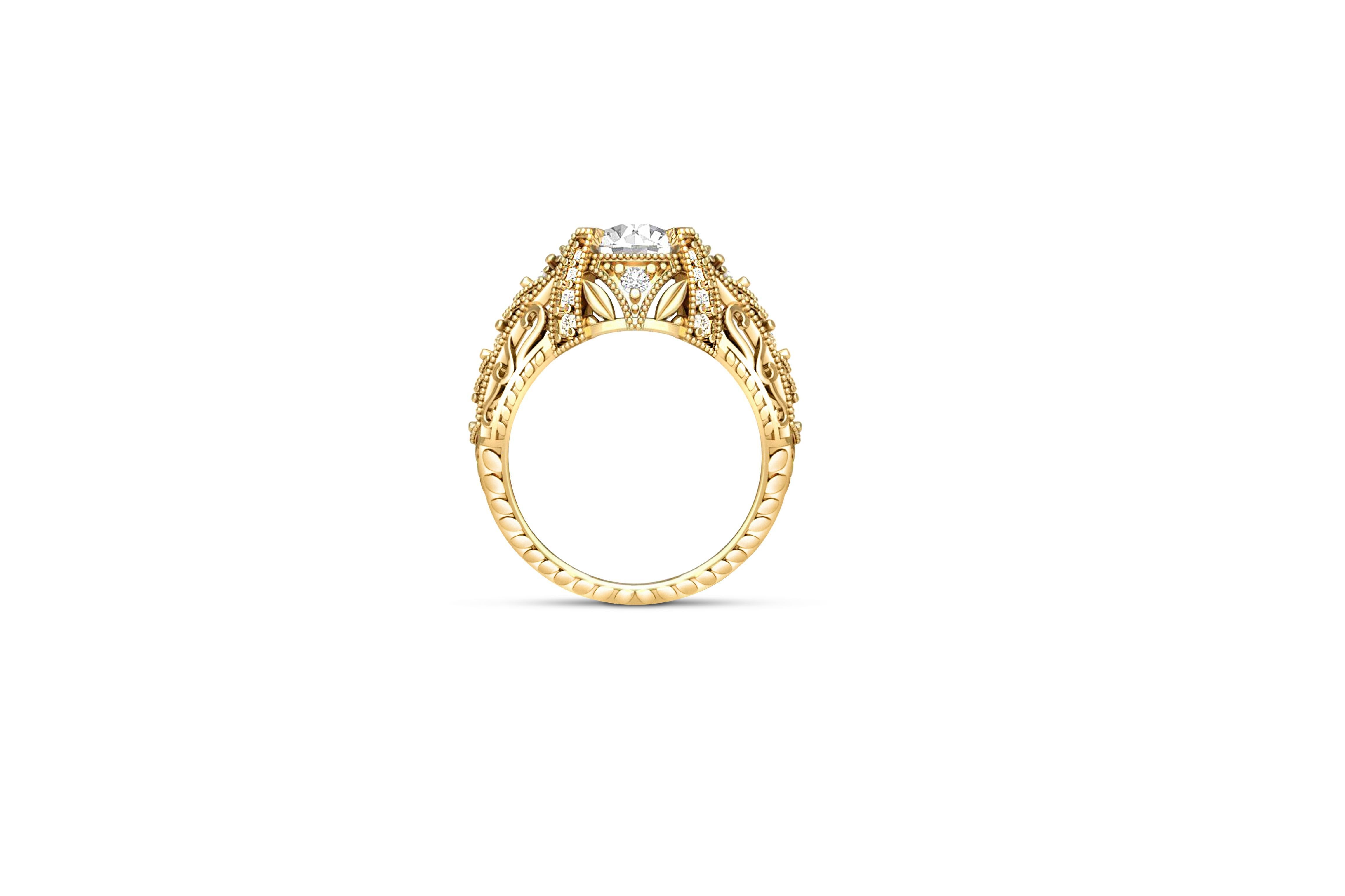 Vintage 1.5 ct Round Moissanite Engagement 14k Gold Ring 4