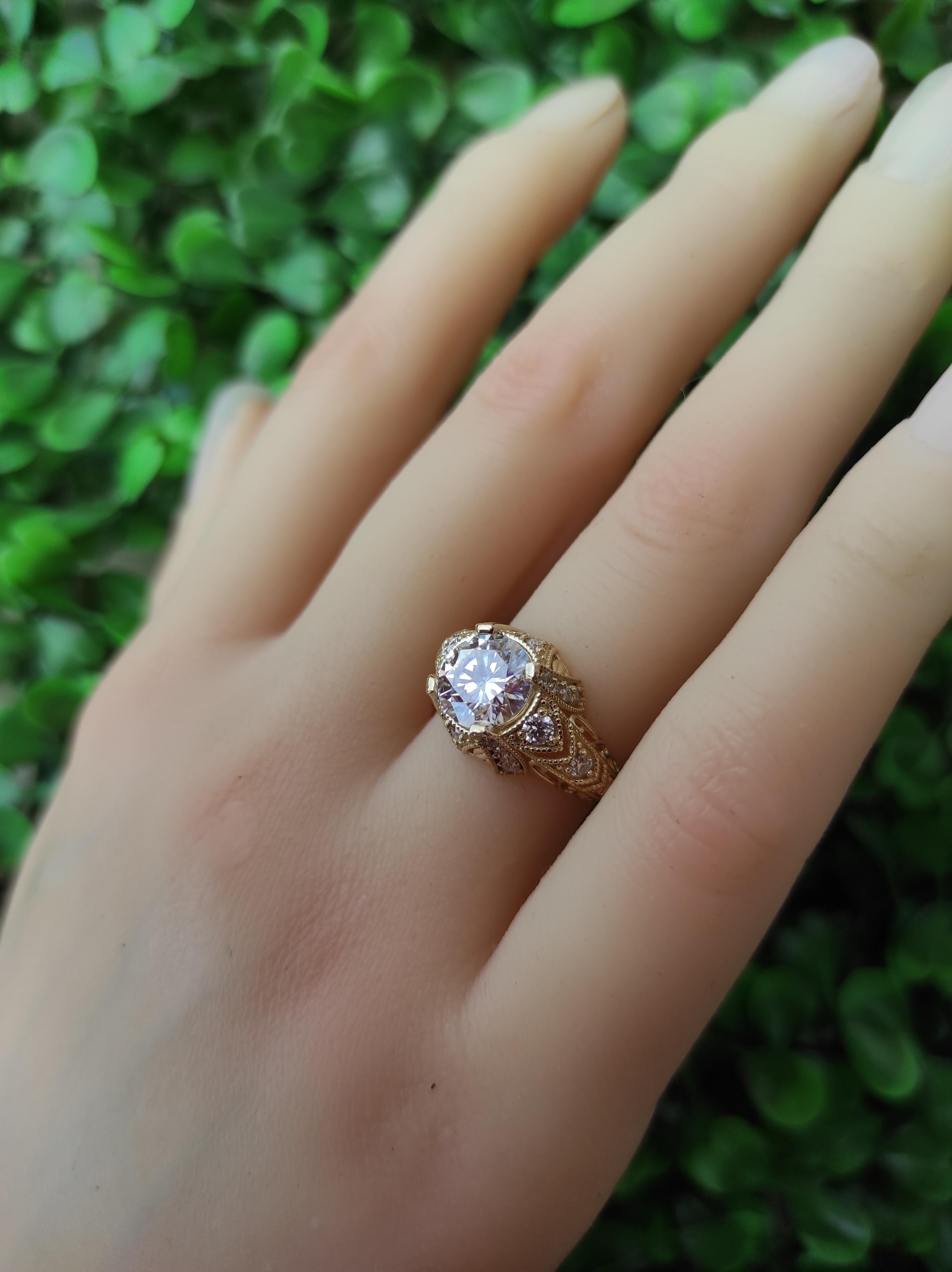 Vintage 1.5 ct Round Moissanite Engagement 14k Gold Ring 6