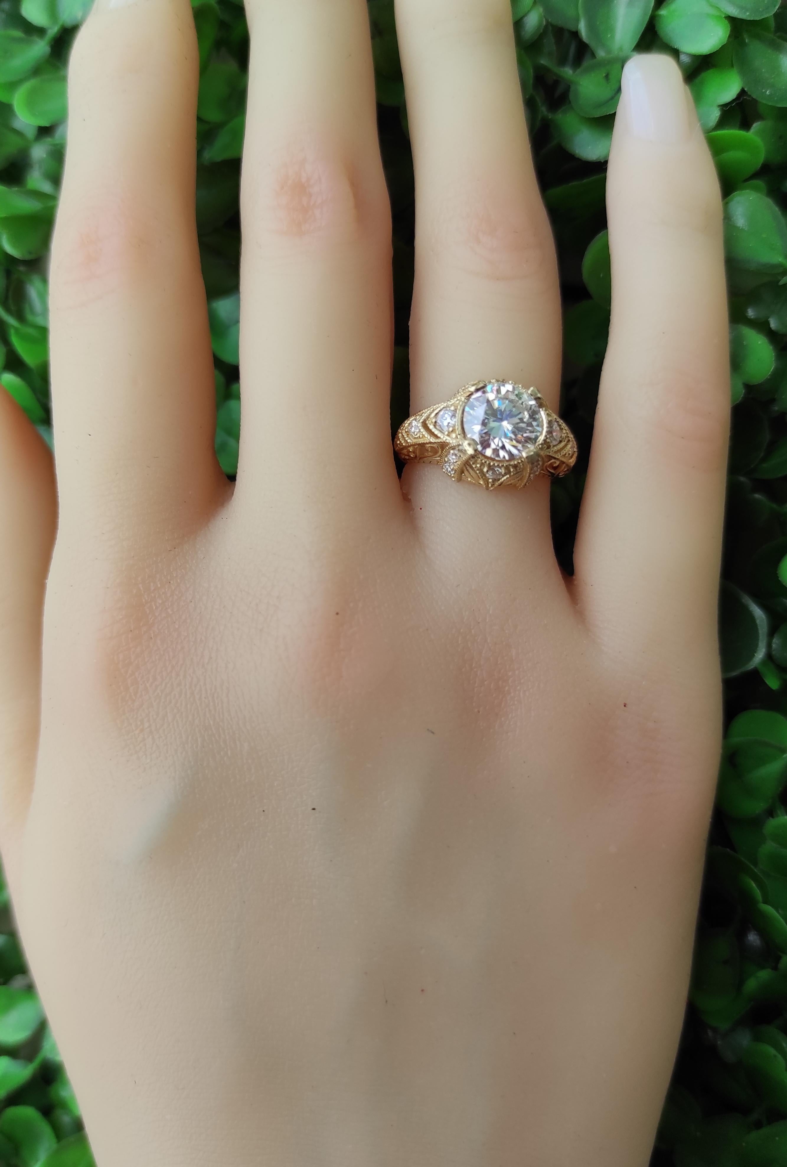 Vintage 1.5 ct Round Moissanite Engagement 14k Gold Ring 7