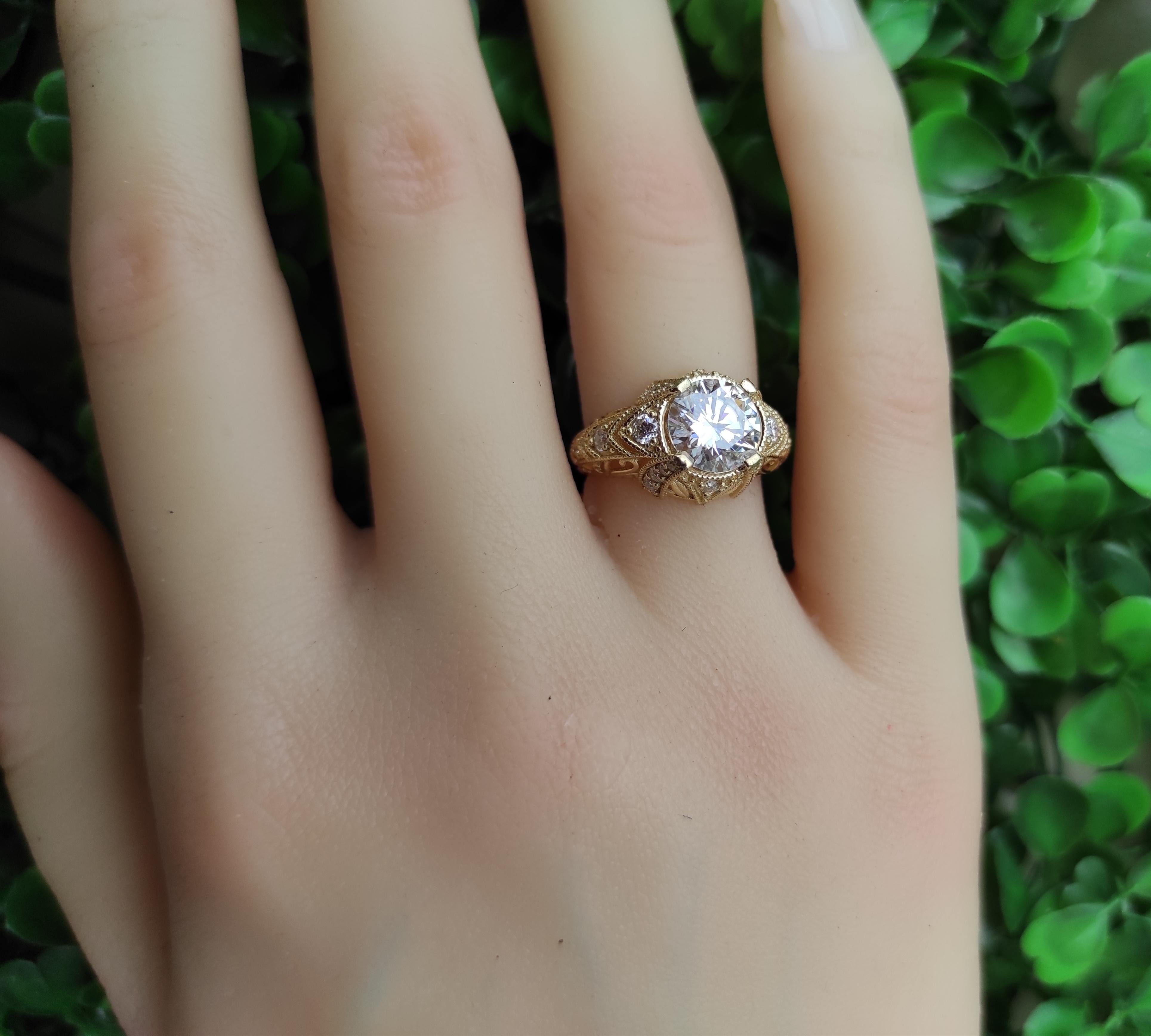 Vintage 1.5 ct Round Moissanite Engagement 14k Gold Ring 8
