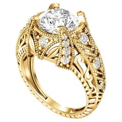 Vintage 1.5 ct Round Moissanite Engagement 14k Gold Ring