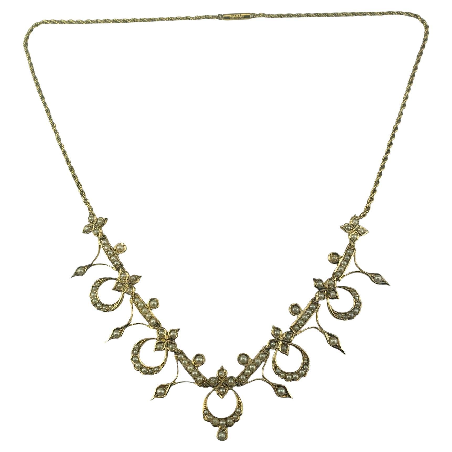 Vintage 15 Karat Yellow Gold and Seed Pearl Necklace #19594