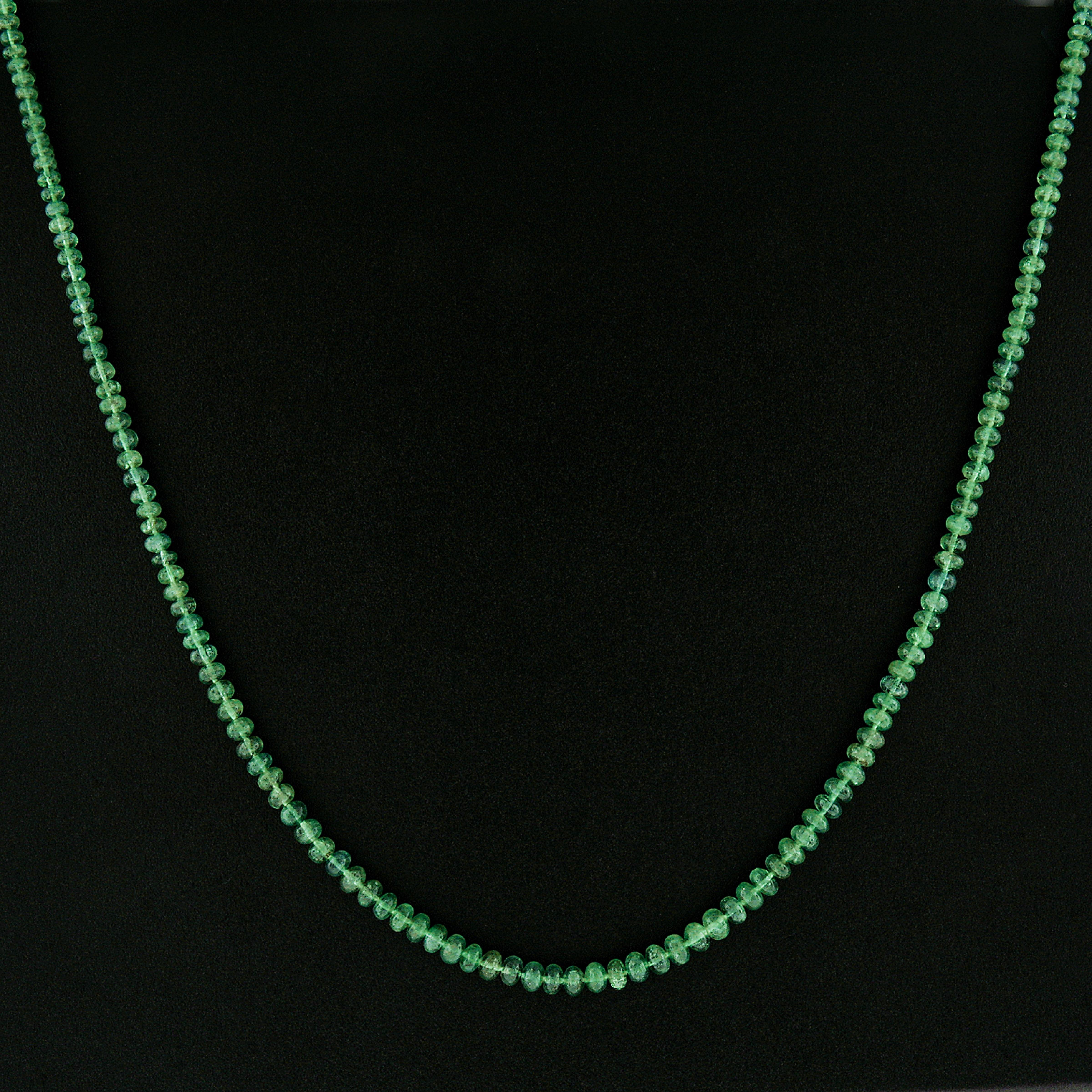 Vintage Rondelle Bead GIA Rich Green Emerald Strand Necklace 14k Gold Clasp For Sale 2