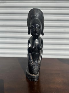 Vintage 15" Yoruba Kneeling Woman Ebony Sculpture