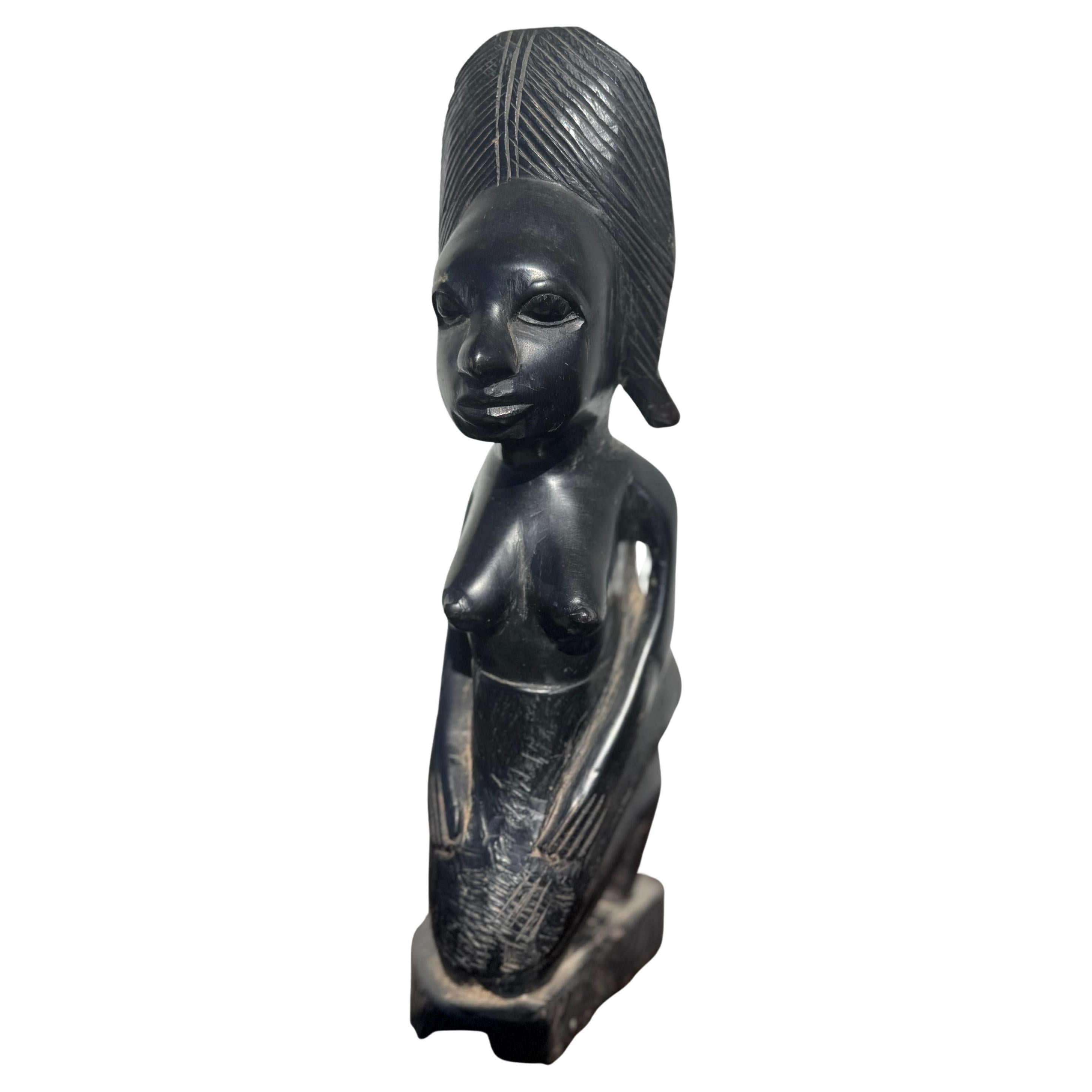 Vintage 15" Yoruba Kneeling Woman Ebony Sculpture