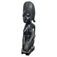 Vintage 15" Yoruba Kneeling Woman Ebony Sculpture