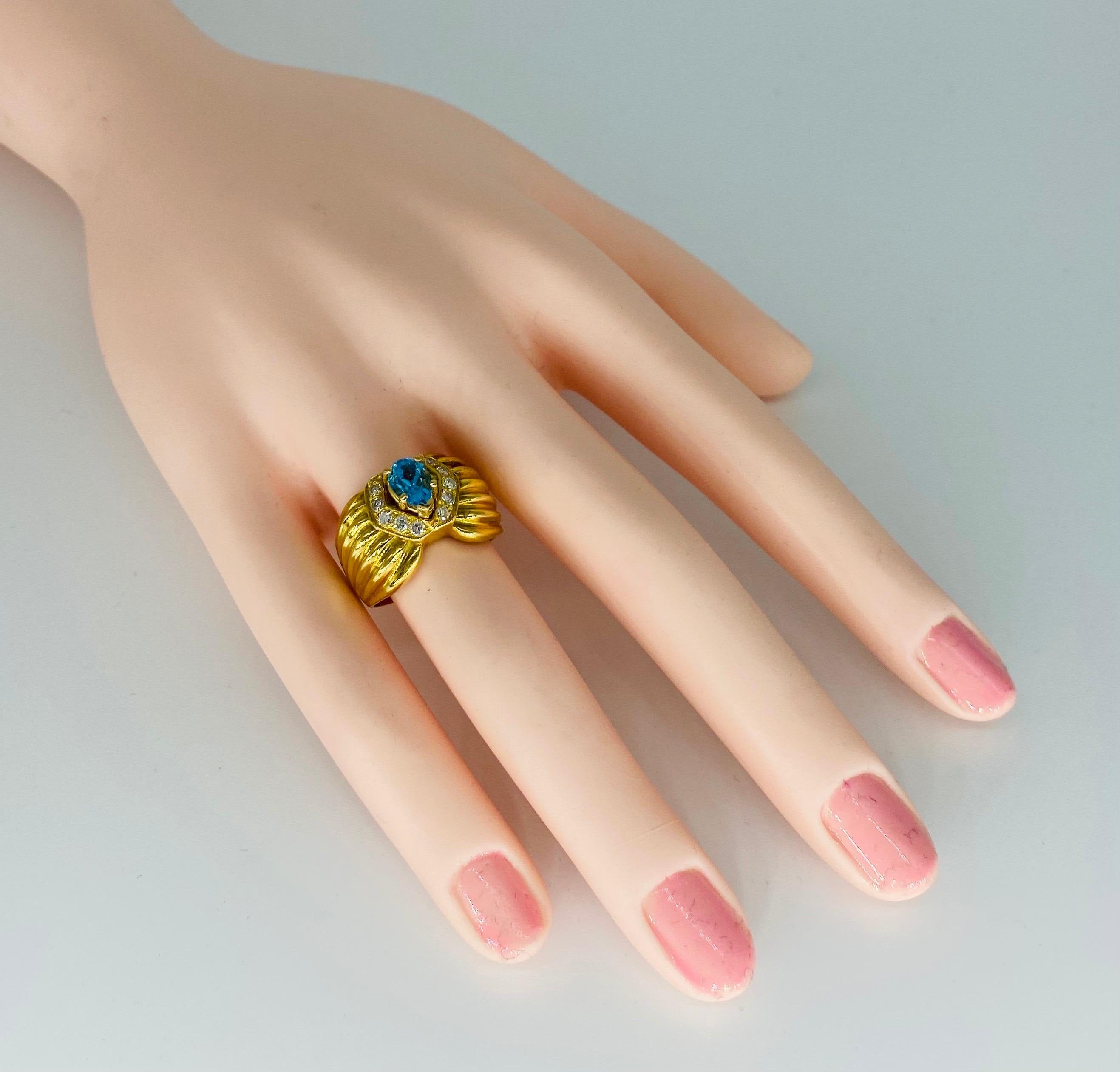 De las mujeres Anillo de cóctel vintage de oro de 18 quilates con aguamarina y diamantes de 1,50 quilates en venta