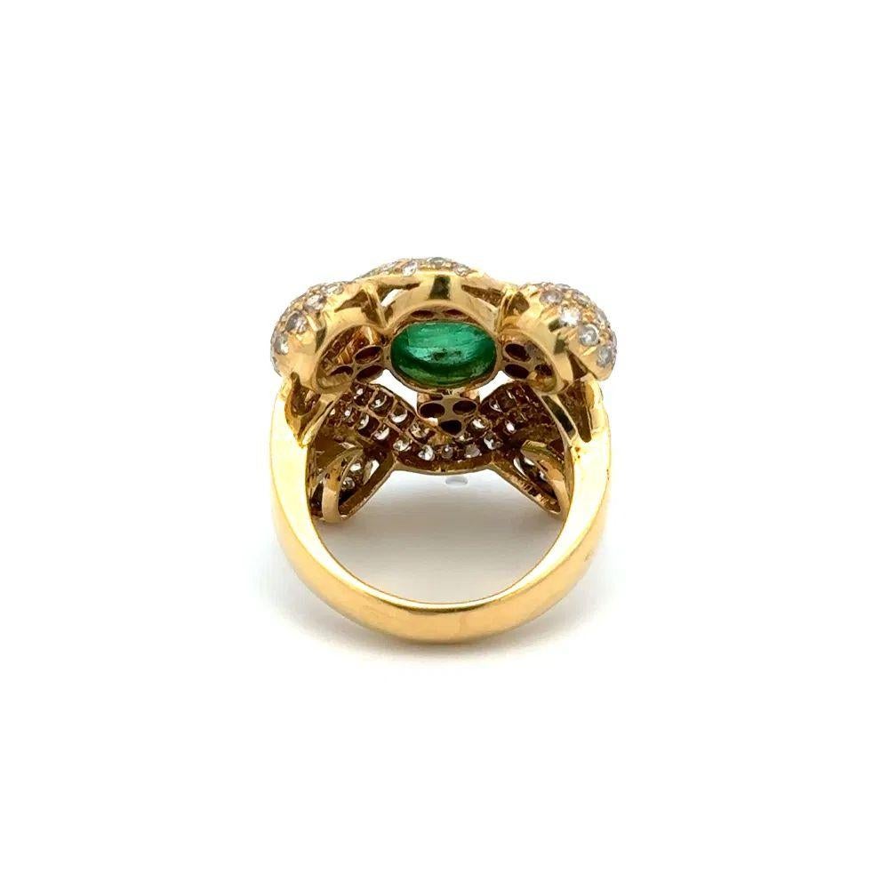 Women's Vintage 1.50 Carat Cabochon Emerald and RBC Diamond Gold Statement Ring For Sale