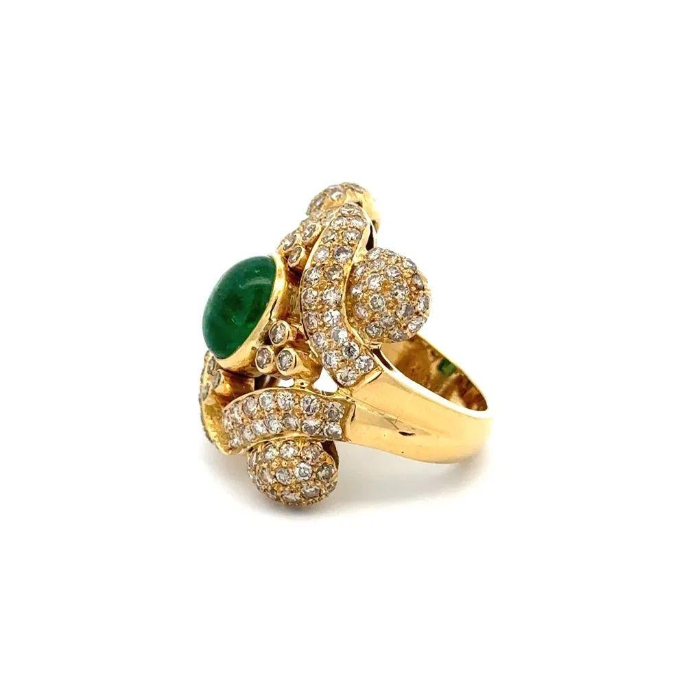 Vintage 1.50 Carat Cabochon Emerald and RBC Diamond Gold Statement Ring For Sale 1