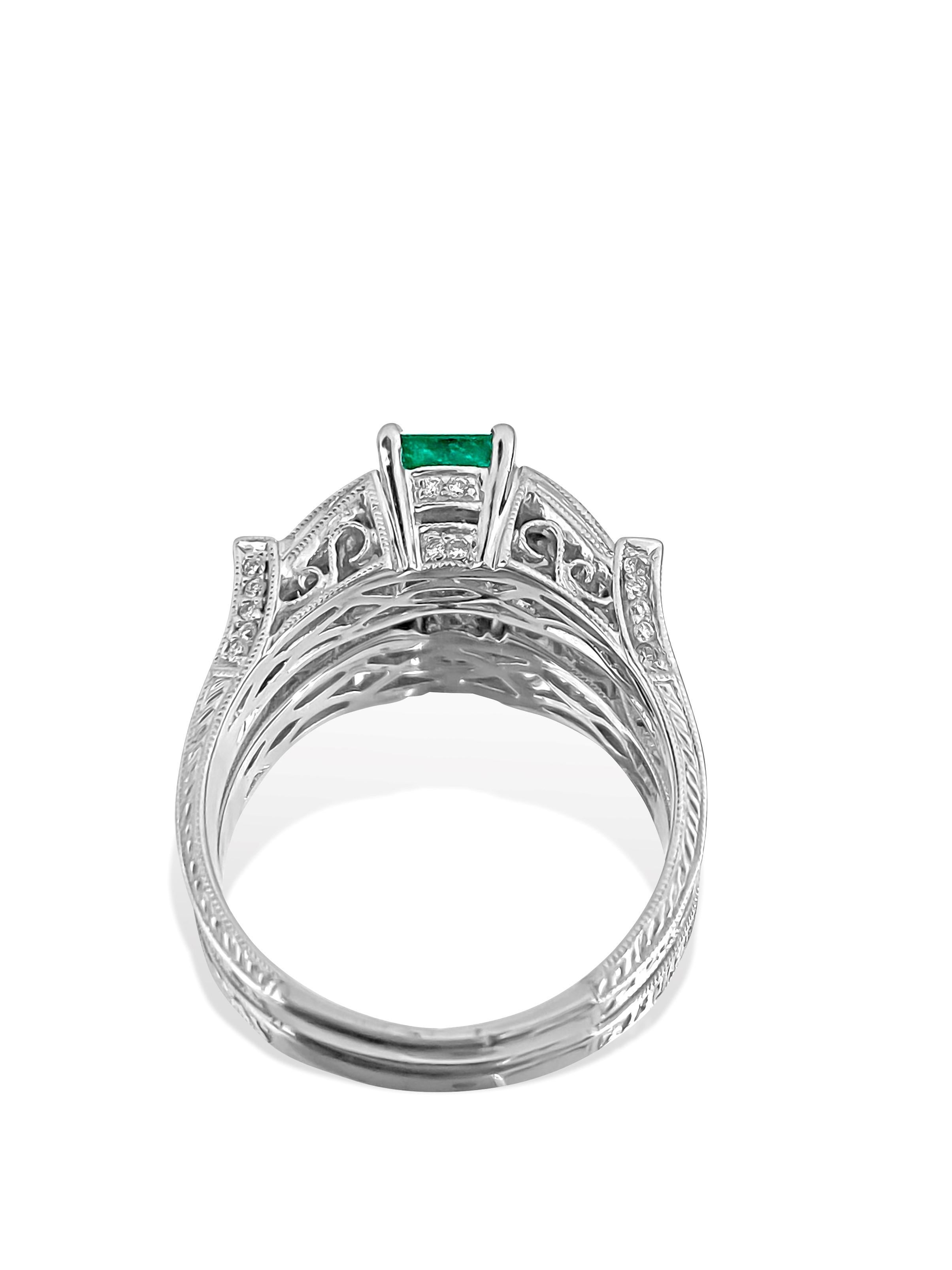 Vintage 1.50 Carat Colombian Emerald Diamond Cocktail Engagement Ring In New Condition For Sale In Miami, FL