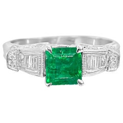 Vintage 1.50 Carat Colombian Emerald Diamond Cocktail Engagement Ring
