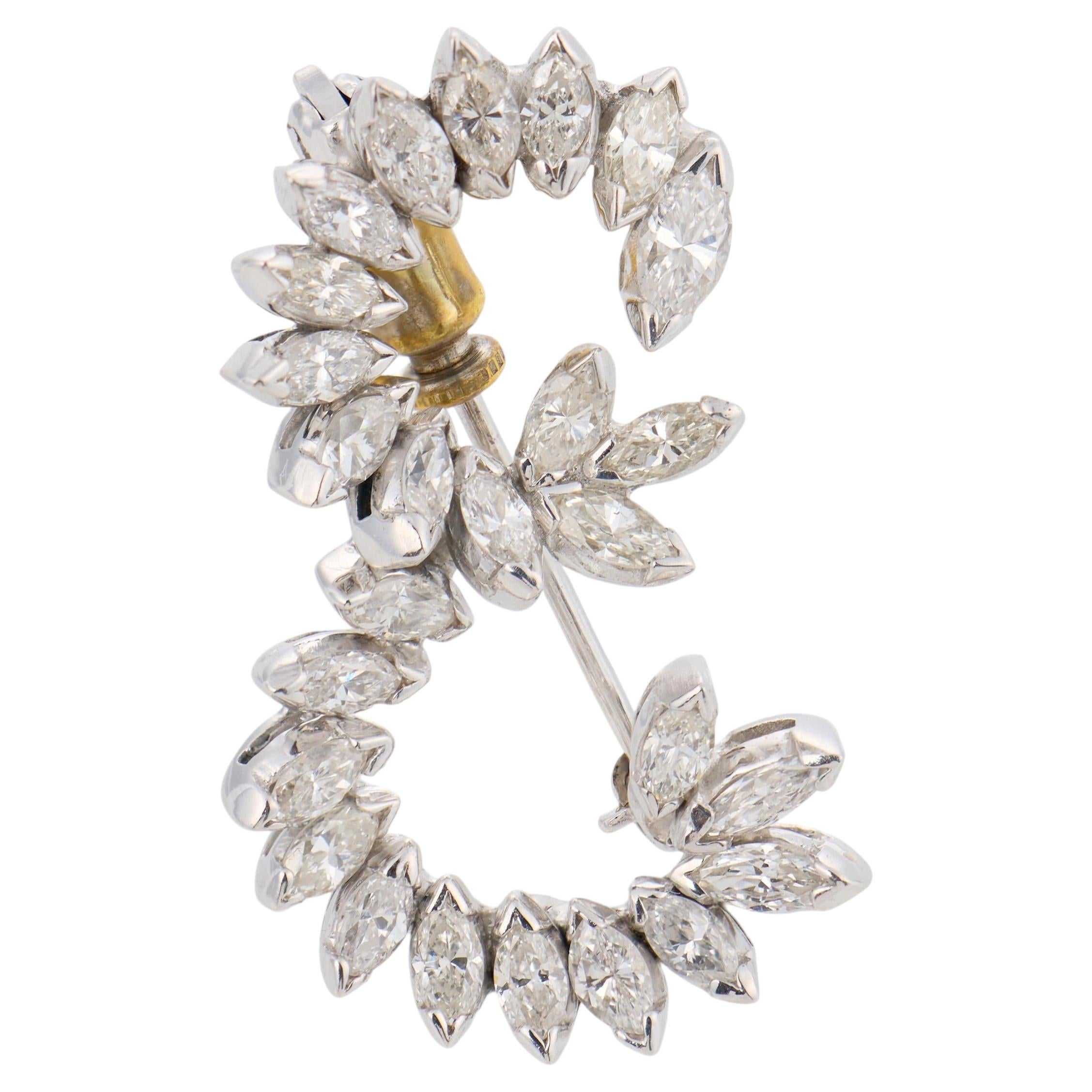 Spilla vintage in oro bianco 14k con diamante da 1,50 carati