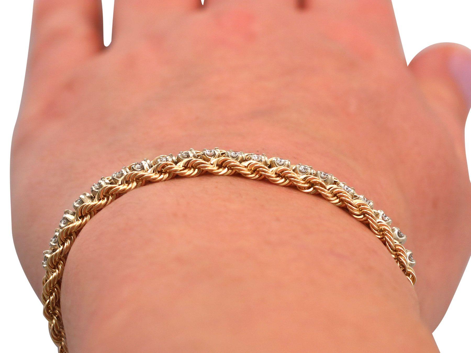 1.50 Carat Diamond and Yellow Gold Rope Twist Bracelet 3
