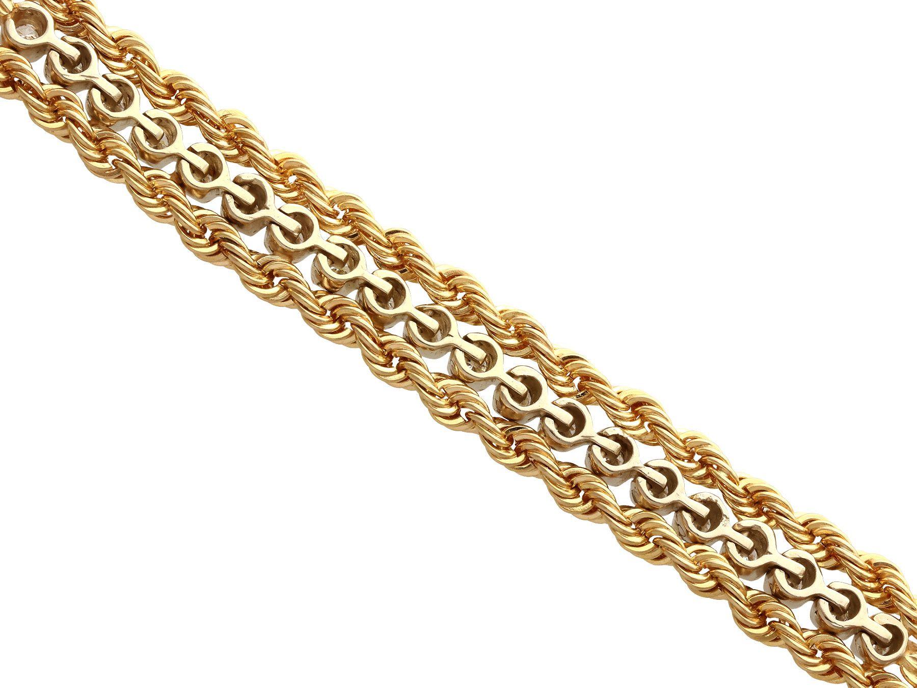 Round Cut 1.50 Carat Diamond and Yellow Gold Rope Twist Bracelet
