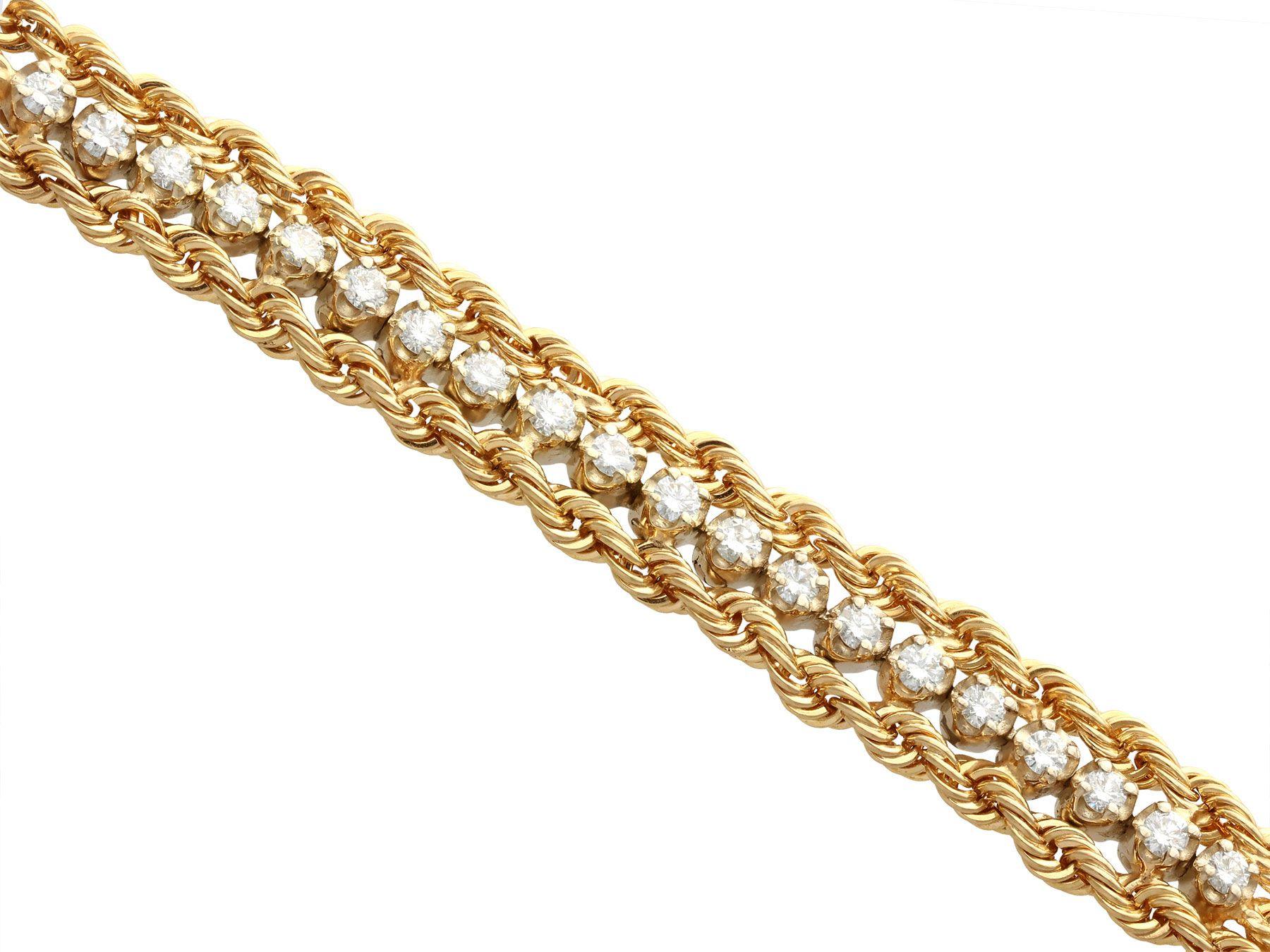 1.50 Carat Diamond and Yellow Gold Rope Twist Bracelet In Excellent Condition In Jesmond, Newcastle Upon Tyne