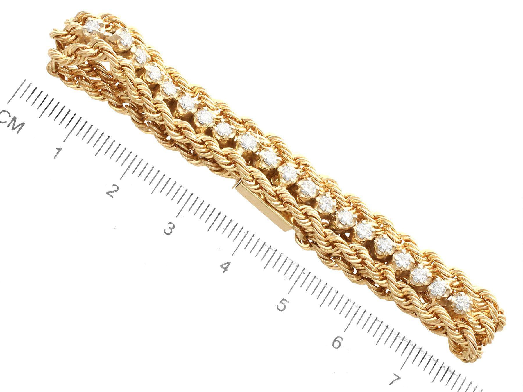 Women's 1.50 Carat Diamond and Yellow Gold Rope Twist Bracelet
