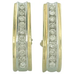 Vintage 1.50 Carat Diamond Hoop Earrings with Omega Backs in 14 Karat Gold