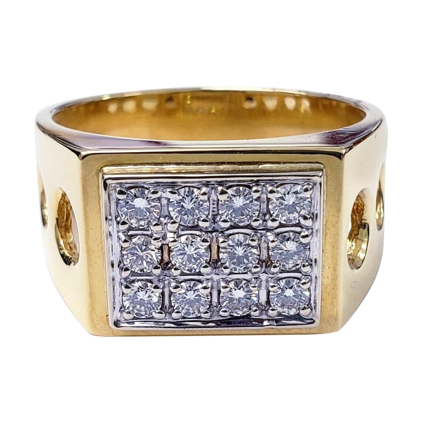 Vintage 1.50 Carat Diamond Square Design Statement 14 Karat Gold Ring For Sale