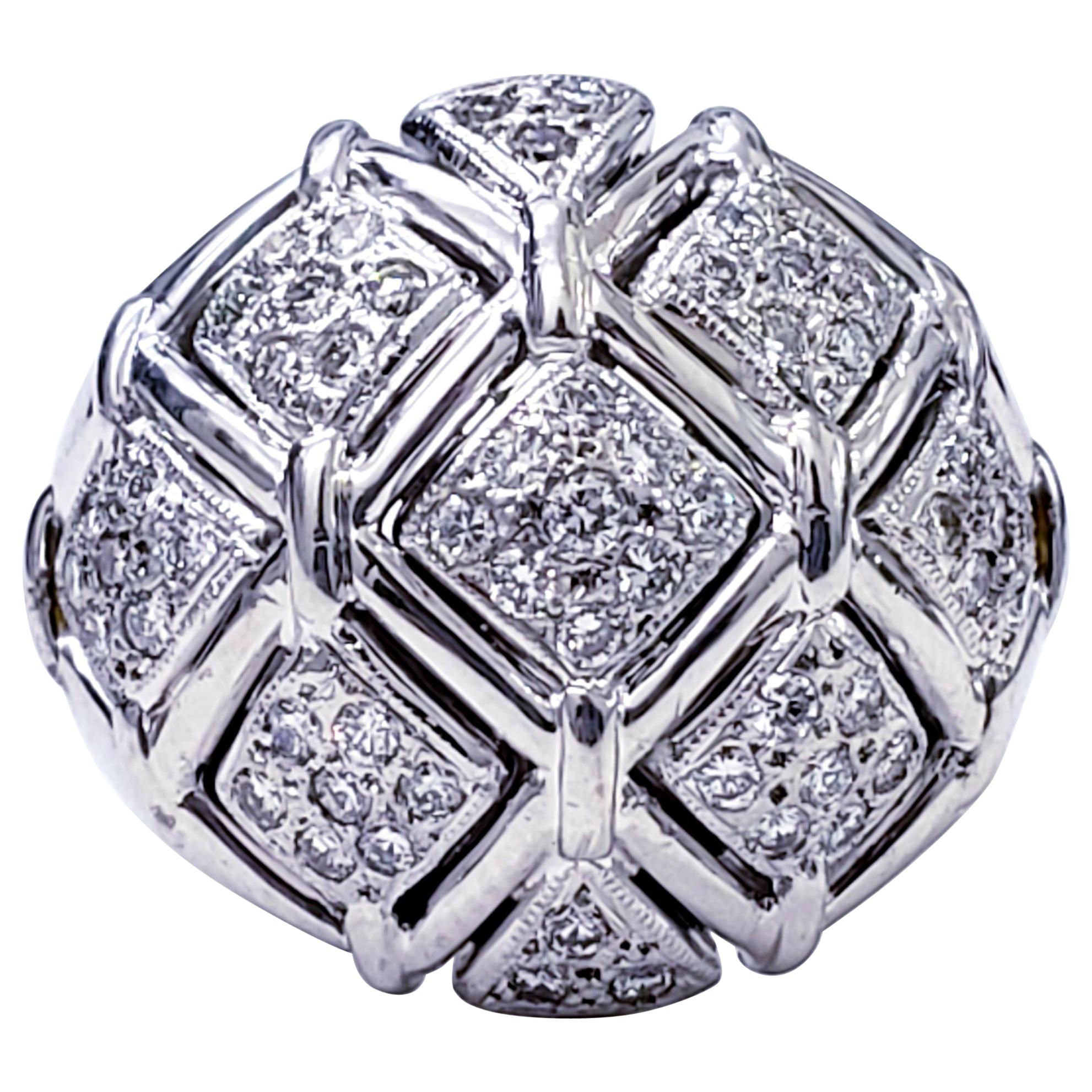 Vintage 1.50 Carat Diamonds 18 Karat White Gold Dome Ring