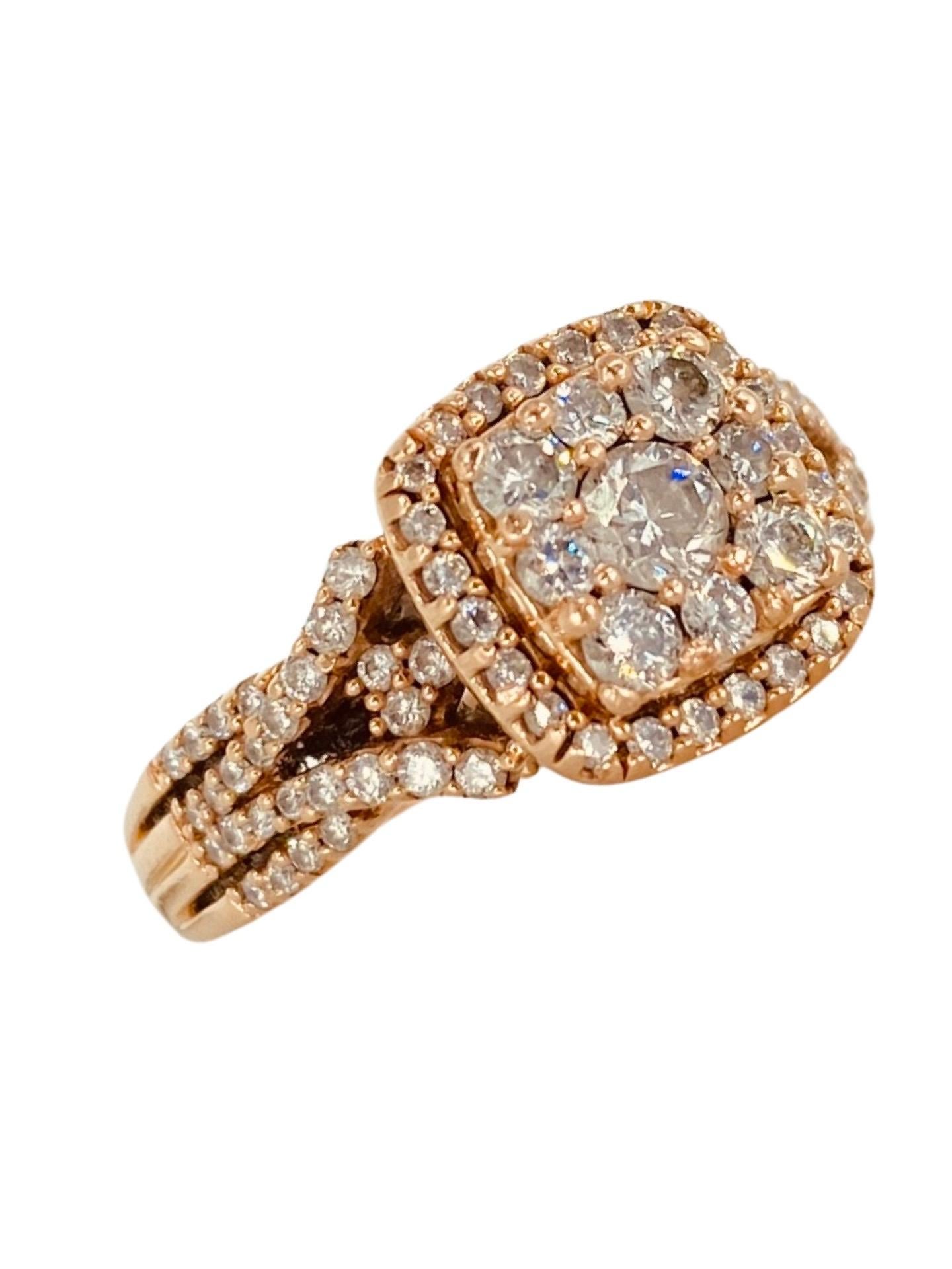 Vintage 1,50 Karat Diamanten Cluster-Ring 14k Roségold (Rundschliff) im Angebot